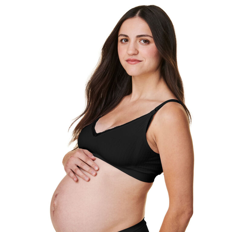 Basics par Bravado Soutien-gorge de grossesse et d’allaitement à une épaisseur, Noir, Grande