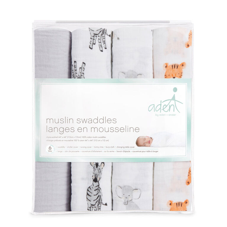 Aden + Anais Essentials 4-Pack Muslin Swaddle Safari Babes