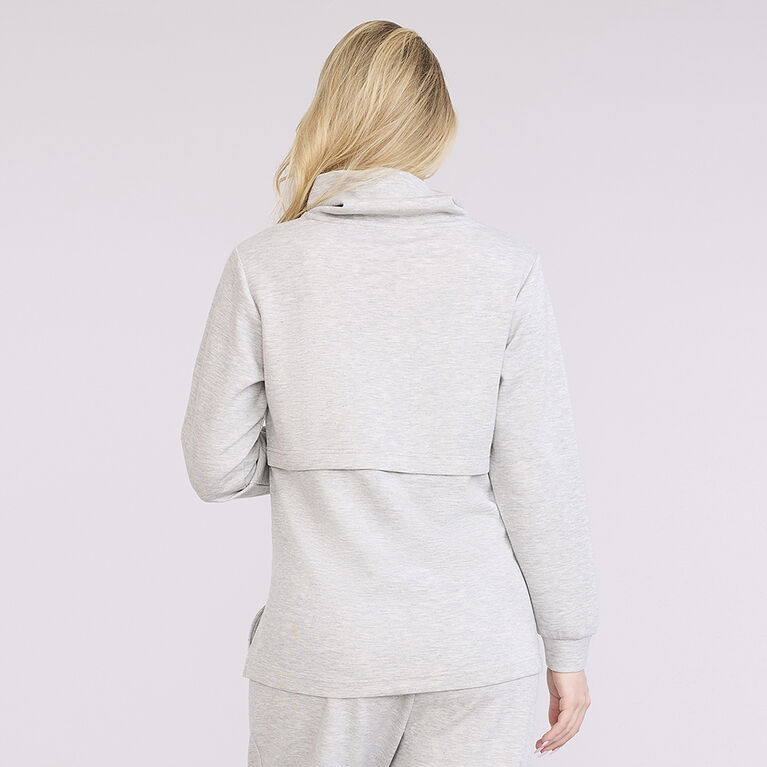 Motherhood -  Long Sleeve Scuba Funnel Nursing Top - Grey Mix - M