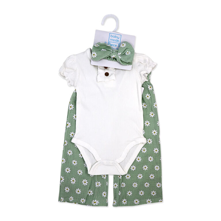 Baby Mode 3 Piece Pant Set: Blue Sunflower 12M