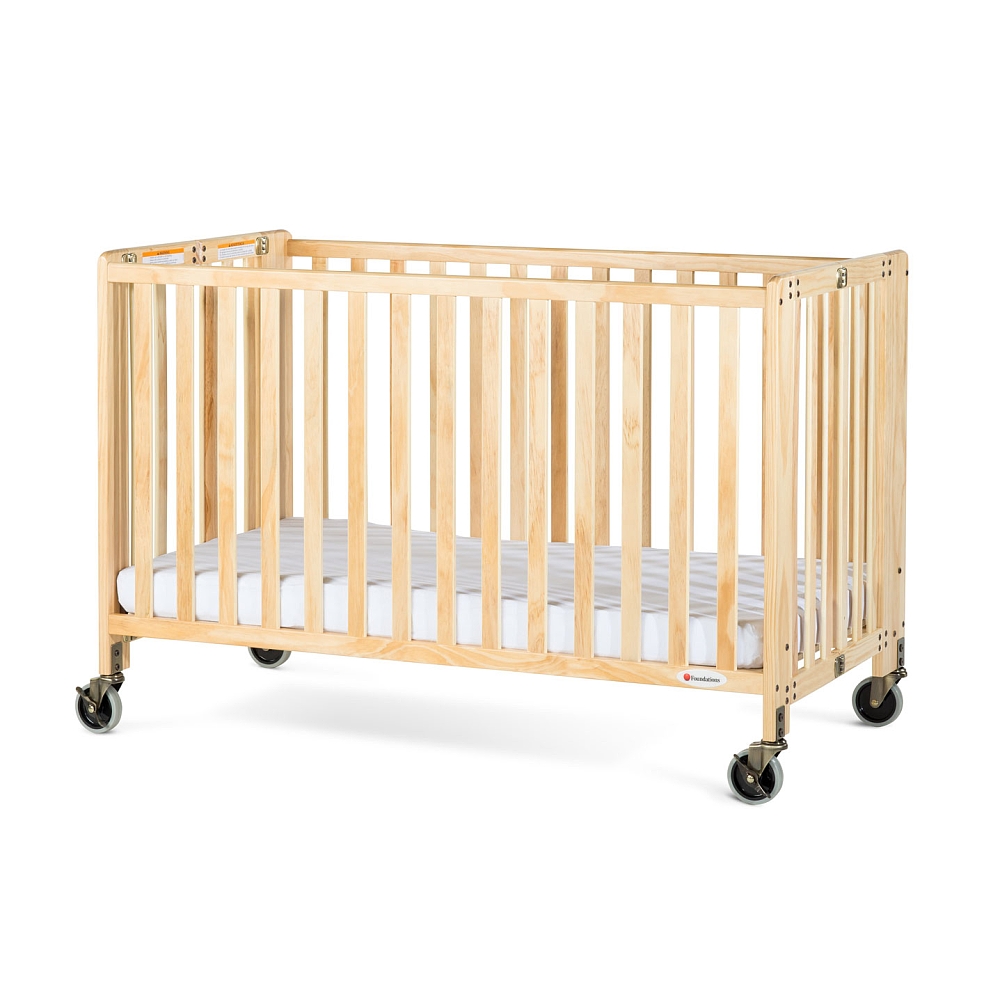 Foundations HideAway EasyRoll Folding Full Size Crib, Natural Babies
