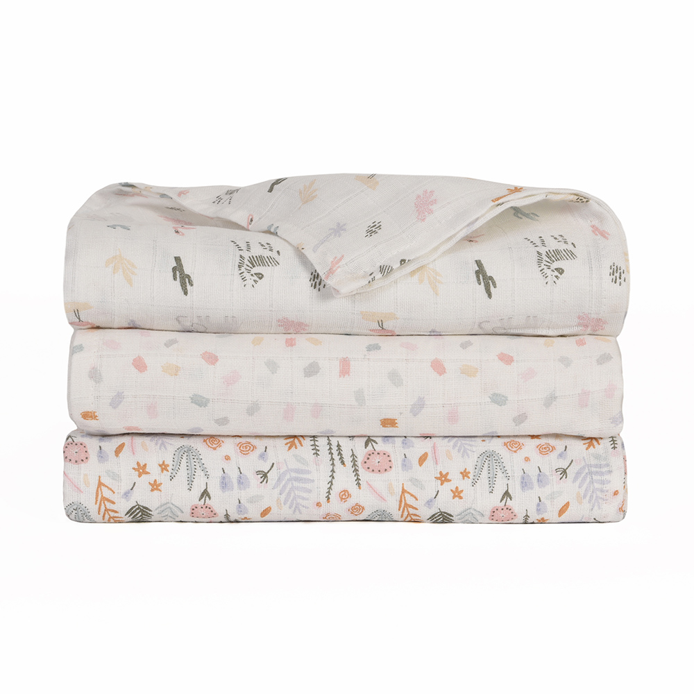 Baby's First by Nemcor 3 Pack Cotton Muslin Receiving Blankets, Floral