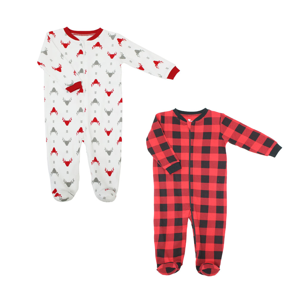 red buffalo plaid baby pajamas
