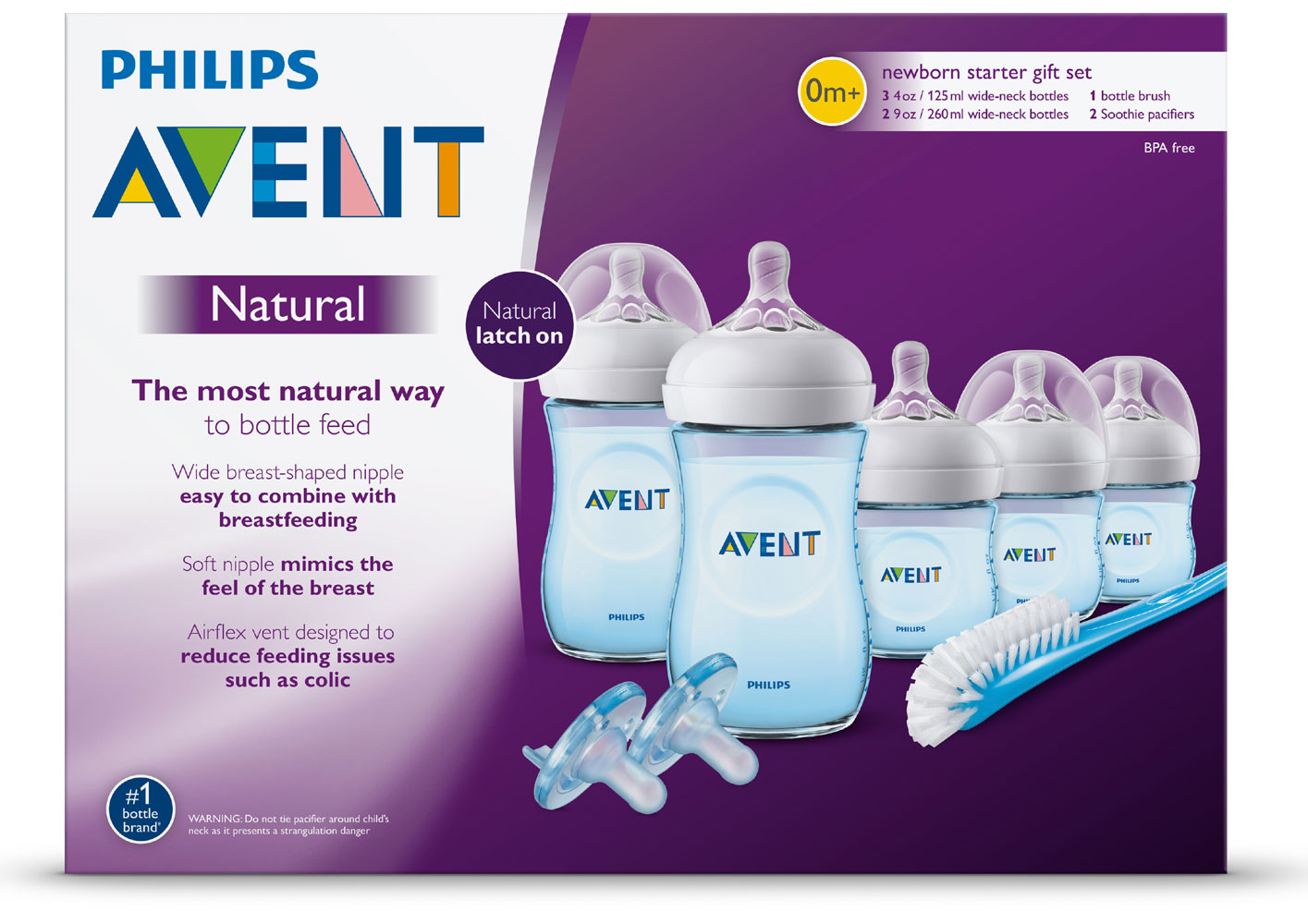 Philips avent Natural Response Pack: 1 Baby Bottle 125ml + 2 Baby Bottles  260ml + 1 Baby Bottle Cleaning Brush Clear