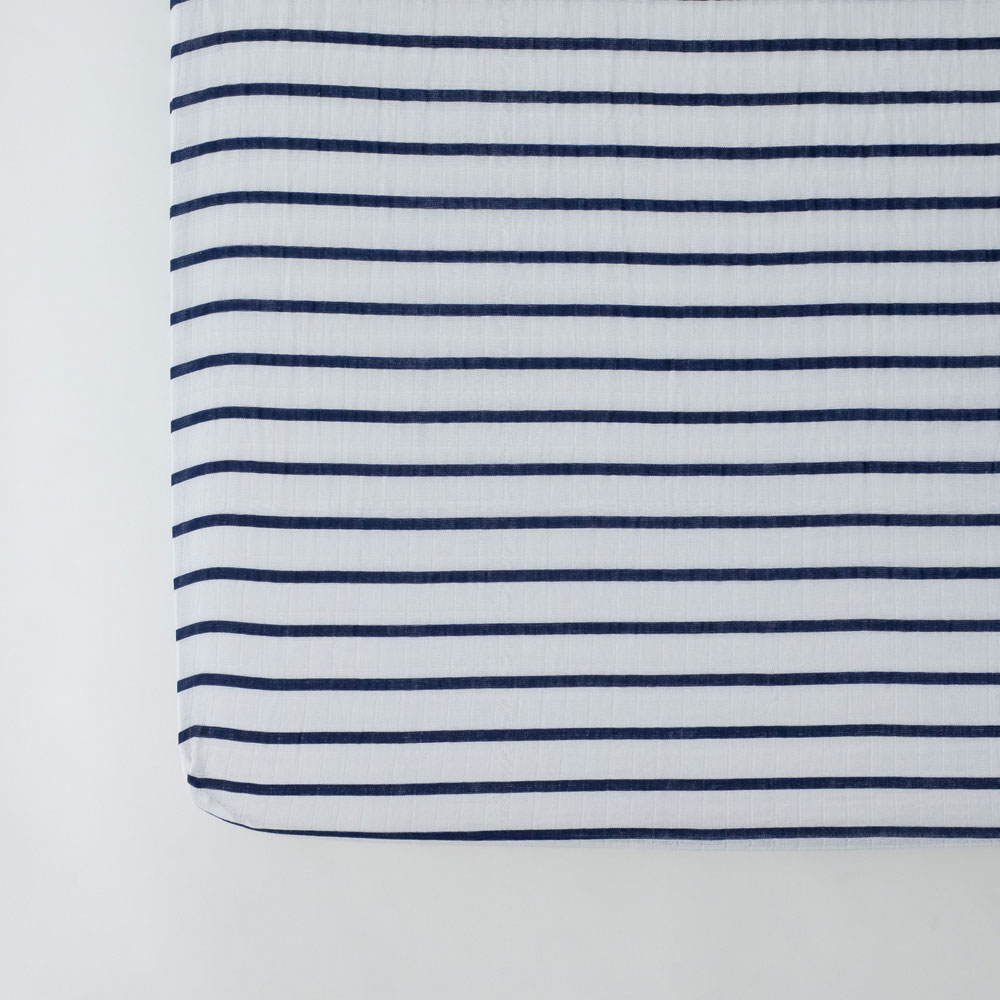 Red Rover Cotton Muslin Crib Sheet Navy Stripe R Exclusive