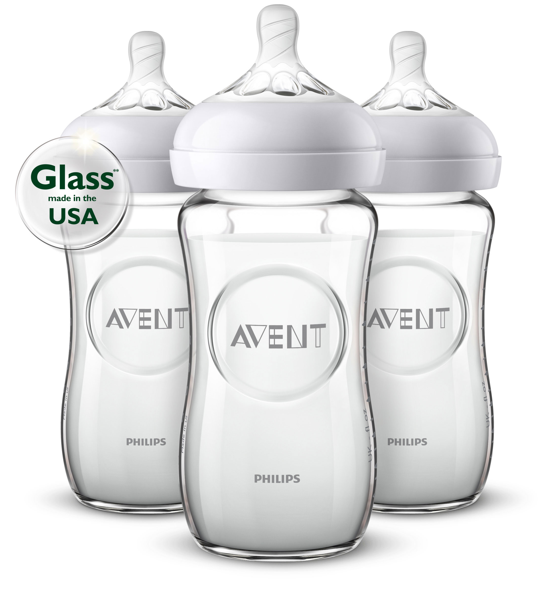 Biberon Philips Avent Naturel en verre, 8 oz, emb. de 3.