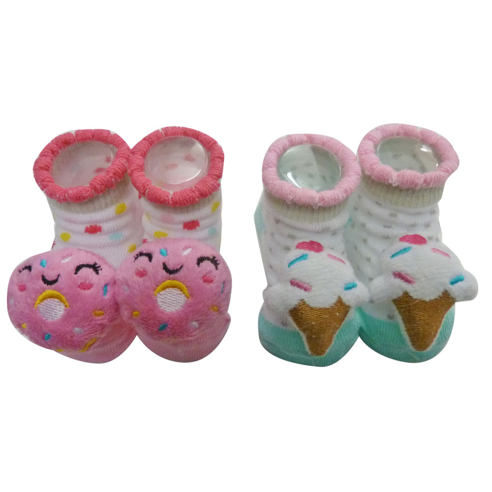 So Dorable 2 Pack Rattle Booties With 3D Icons Donut / Ice Cream 0