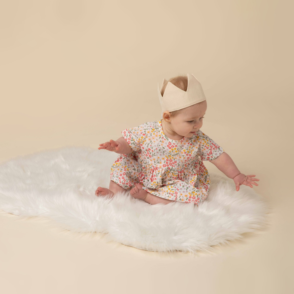 RISE Little Earthling Empire Dress Short Sleeve White Floral
