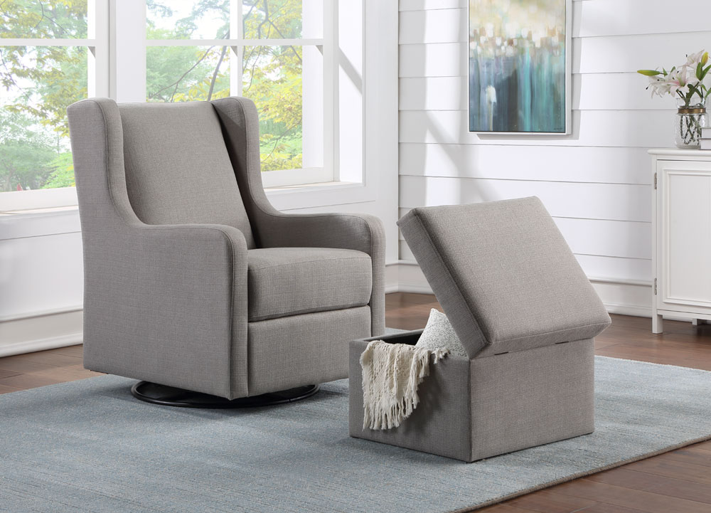 Lennox Glider Swivel with Storage Ottoman LUCA Grey Babies R Us Canada