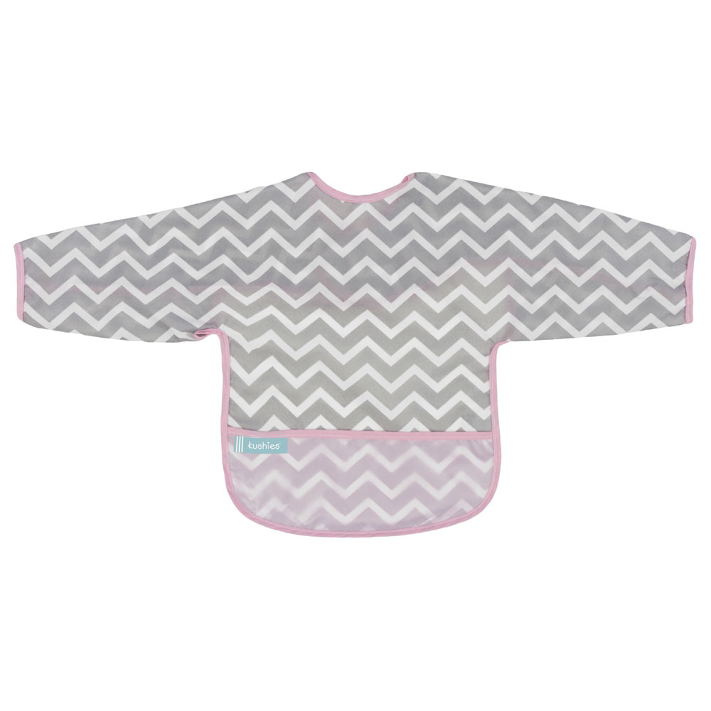Kushies Cleanbib Waterproof Bib with Sleeves 1224M Pink Chevron