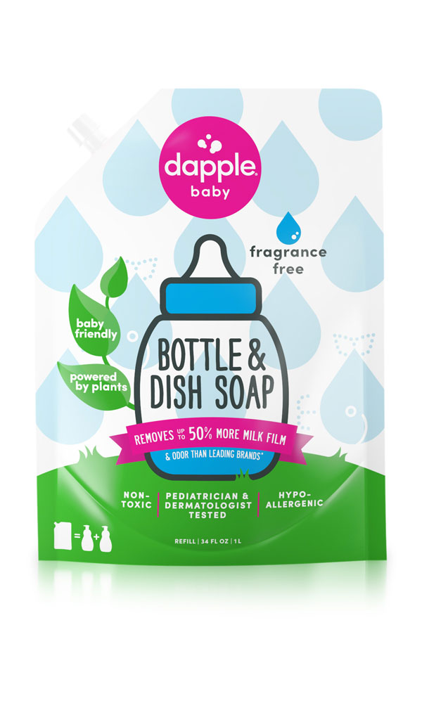 Dapple® Bottle & Dish Soap, Fragrance Free, Refill Size, 34 fl.oz