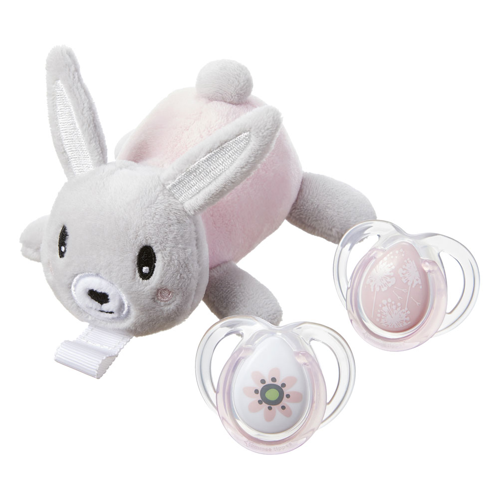 PaciSnuggie Stuffed Animal with Two Pacifiers, 06 months Bunny