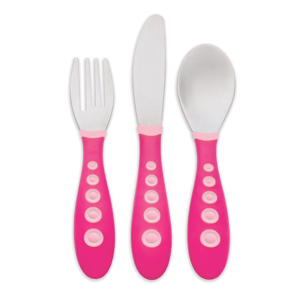 Gerber Graduates Kiddy Cutlery Fork, Spoon, Knife Pink Babies R Us